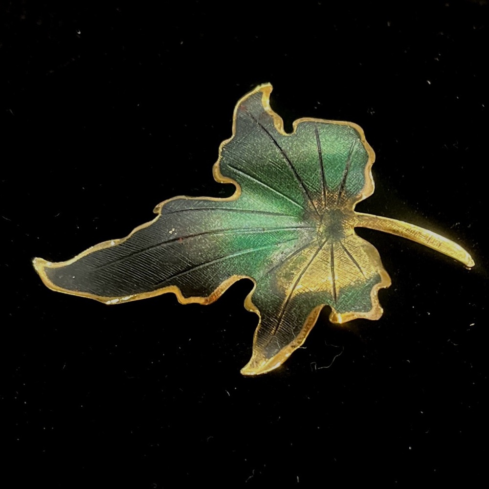 Vintage Green and Gold Tone Leaf Brooch